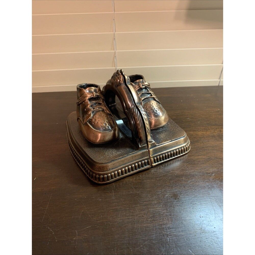 Vintage Baby Shoes Bronzed Copper Book Ends 6.5 Inch Nursery